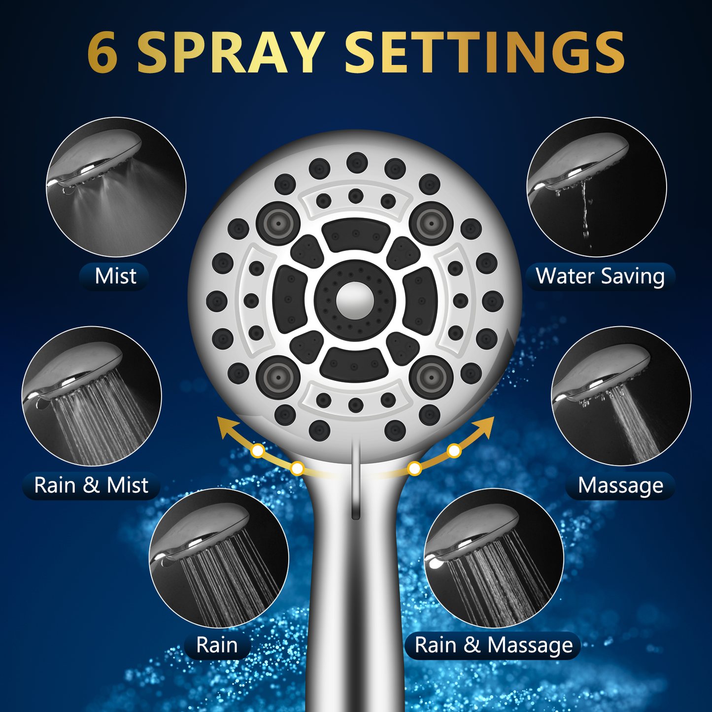 DAKINGS 6 Spray Modes High Pressure Handheld Showerhead Set Upgraded 5 Inches Showerheads with Handheld Spray Premium Chrome Handheld Showerhead 60 Inches Stainless Steel Hose For Low Water Pressure
