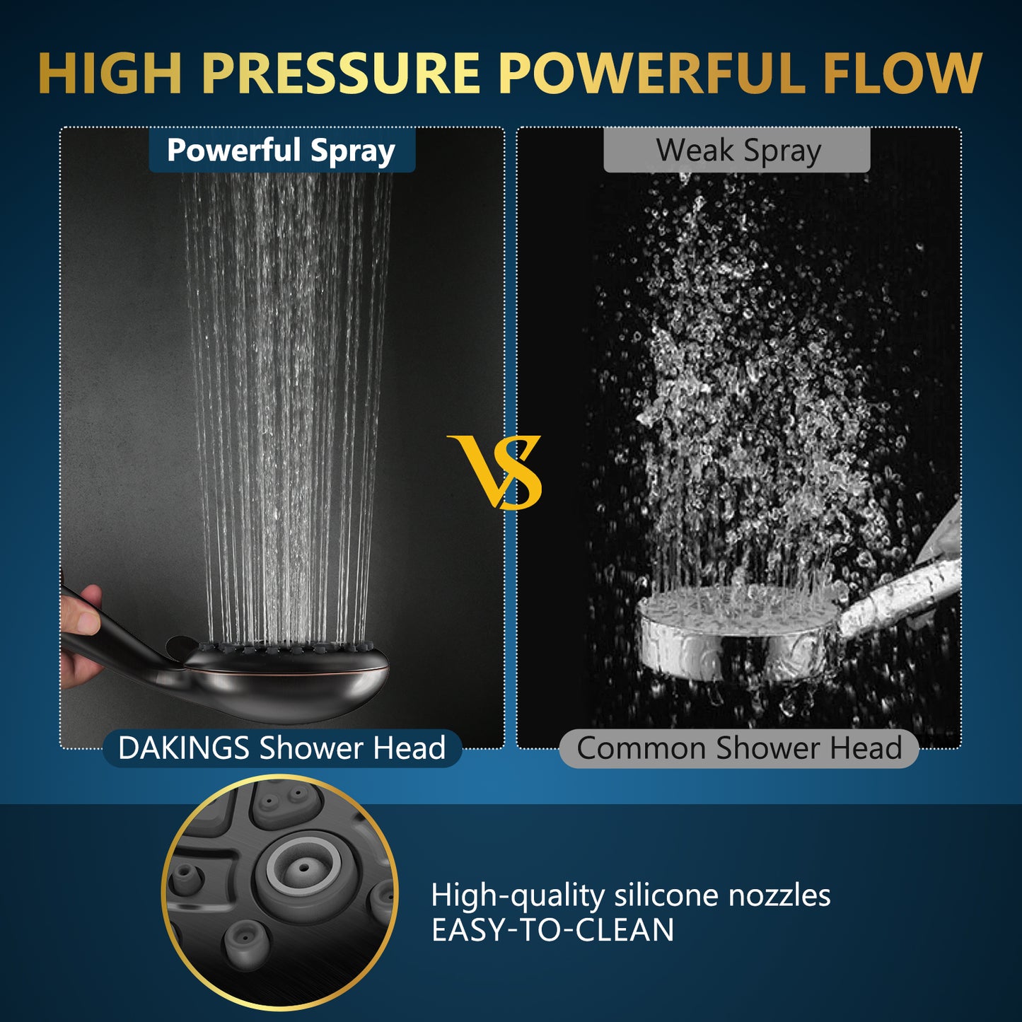 DAKINGS 6 Spray Modes High Pressure Handheld Showerhead Set Upgraded 5 Inches Showerheads with Handheld Spray Oil Rubbed Bronze Handheld Shower 60 Inches Stainless Steel Hose For Low Water Pressure