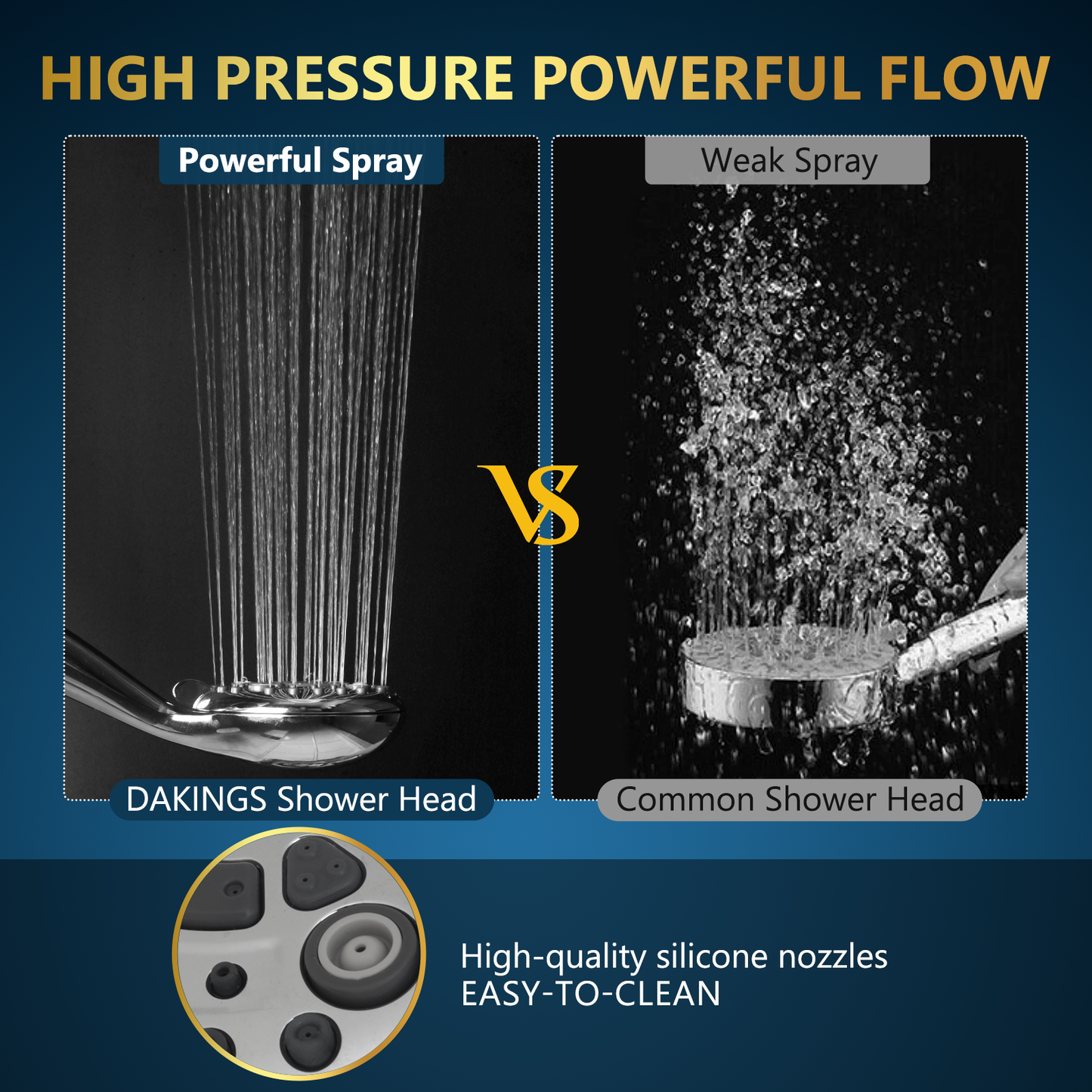 DAKINGS 6 Spray Modes High Pressure Handheld Showerhead Set Upgraded 5 Inches Showerheads with Handheld Spray Premium Chrome Handheld Showerhead 60 Inches Stainless Steel Hose For Low Water Pressure
