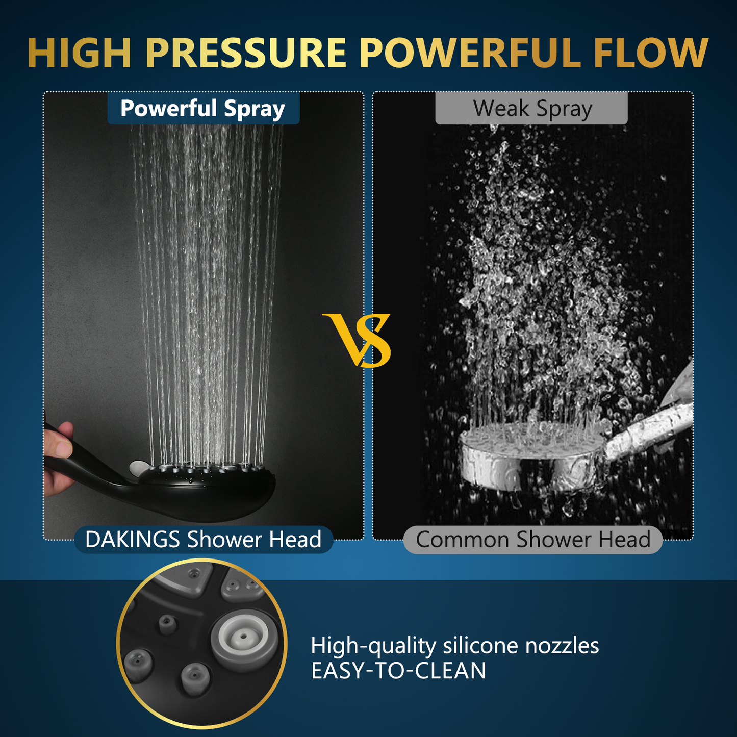 DAKINGS 6 Modes High Pressure Handheld Shower Head Set Upgraded 5 Inches Shower Heads with Handheld Spray with Premium Black Hand Held Showerhead 60 Inches Stainless Steel Hose For Low Water Pressure