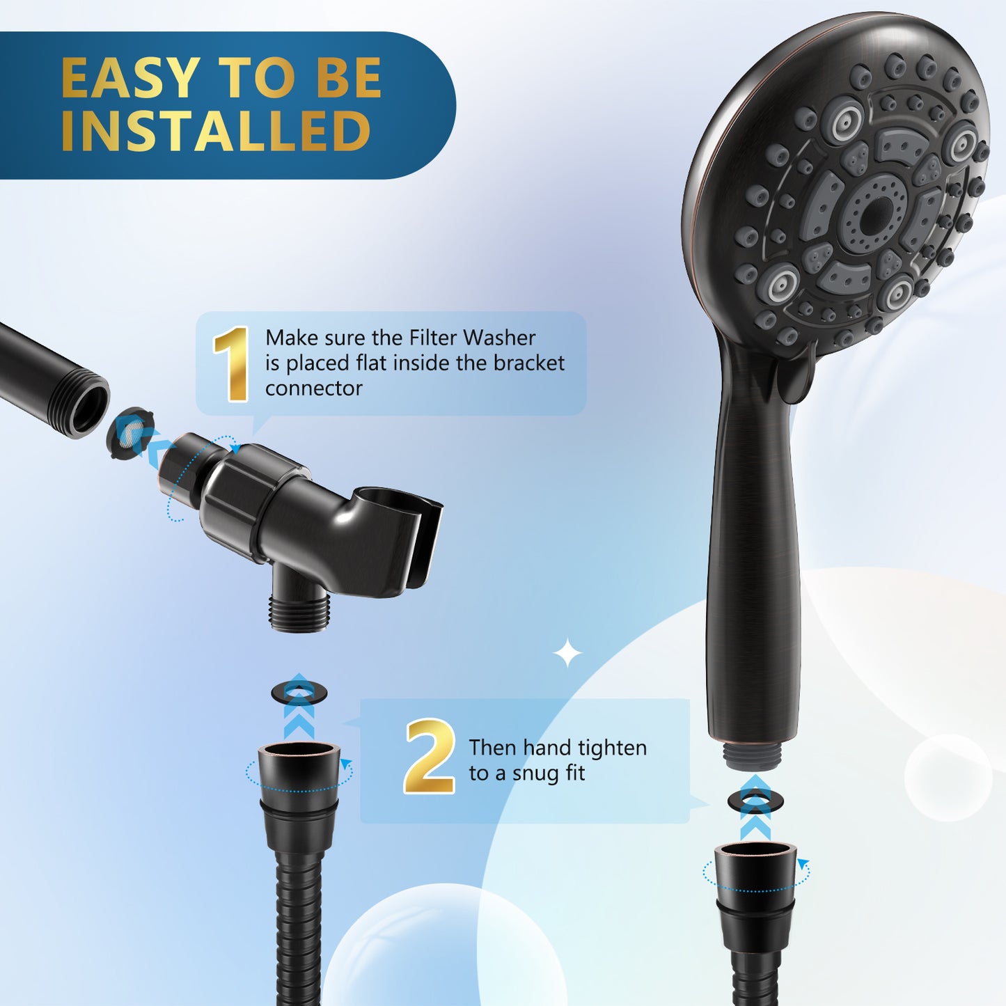 DAKINGS 6 Spray Modes High Pressure Handheld Showerhead Set Upgraded 5 Inches Showerheads with Handheld Spray Oil Rubbed Bronze Handheld Shower 60 Inches Stainless Steel Hose For Low Water Pressure