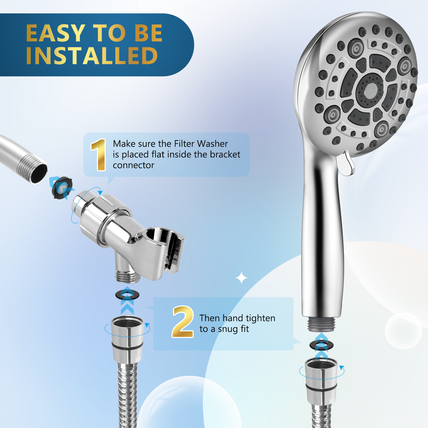 DAKINGS 6 Spray Modes High Pressure Handheld Showerhead Set Upgraded 5 Inches Showerheads with Handheld Spray Premium Chrome Handheld Showerhead 60 Inches Stainless Steel Hose For Low Water Pressure