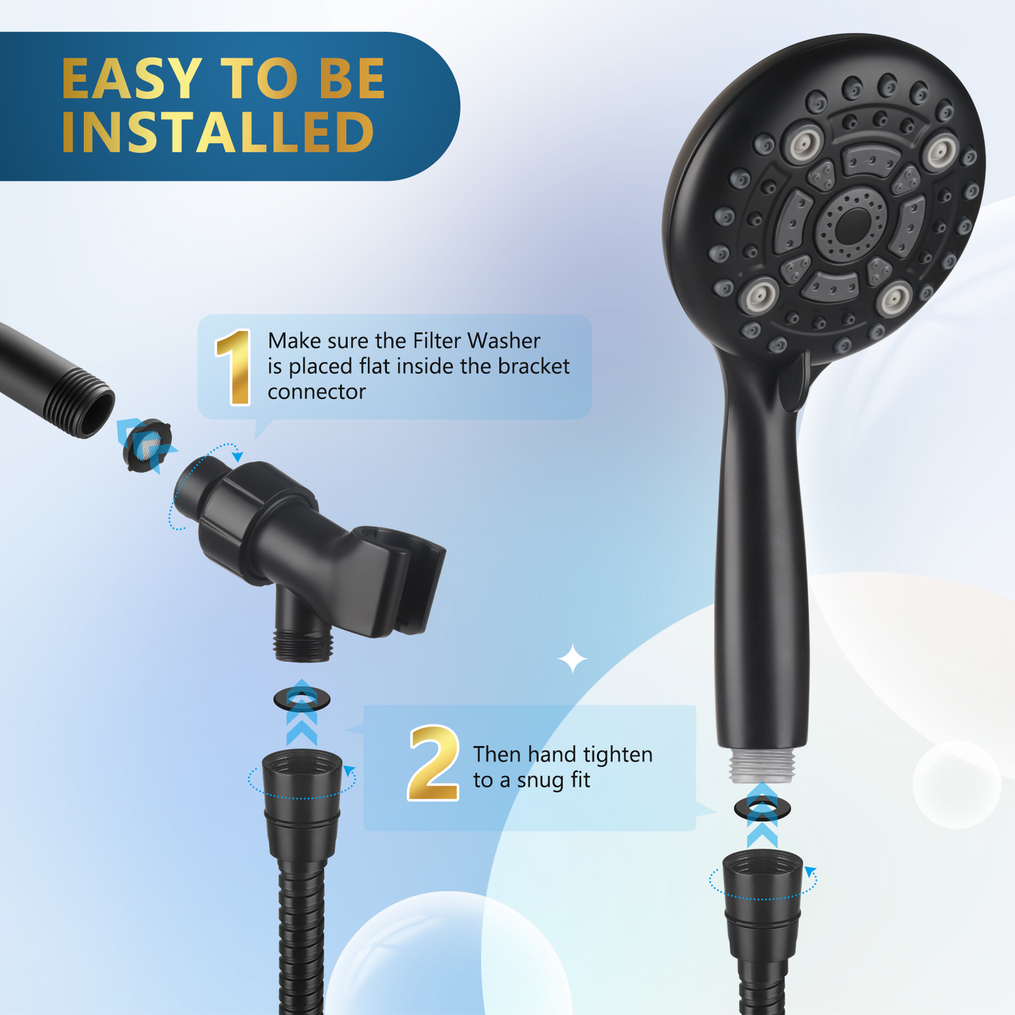 DAKINGS 6 Modes High Pressure Handheld Shower Head Set Upgraded 5 Inches Shower Heads with Handheld Spray with Premium Black Hand Held Showerhead 60 Inches Stainless Steel Hose For Low Water Pressure