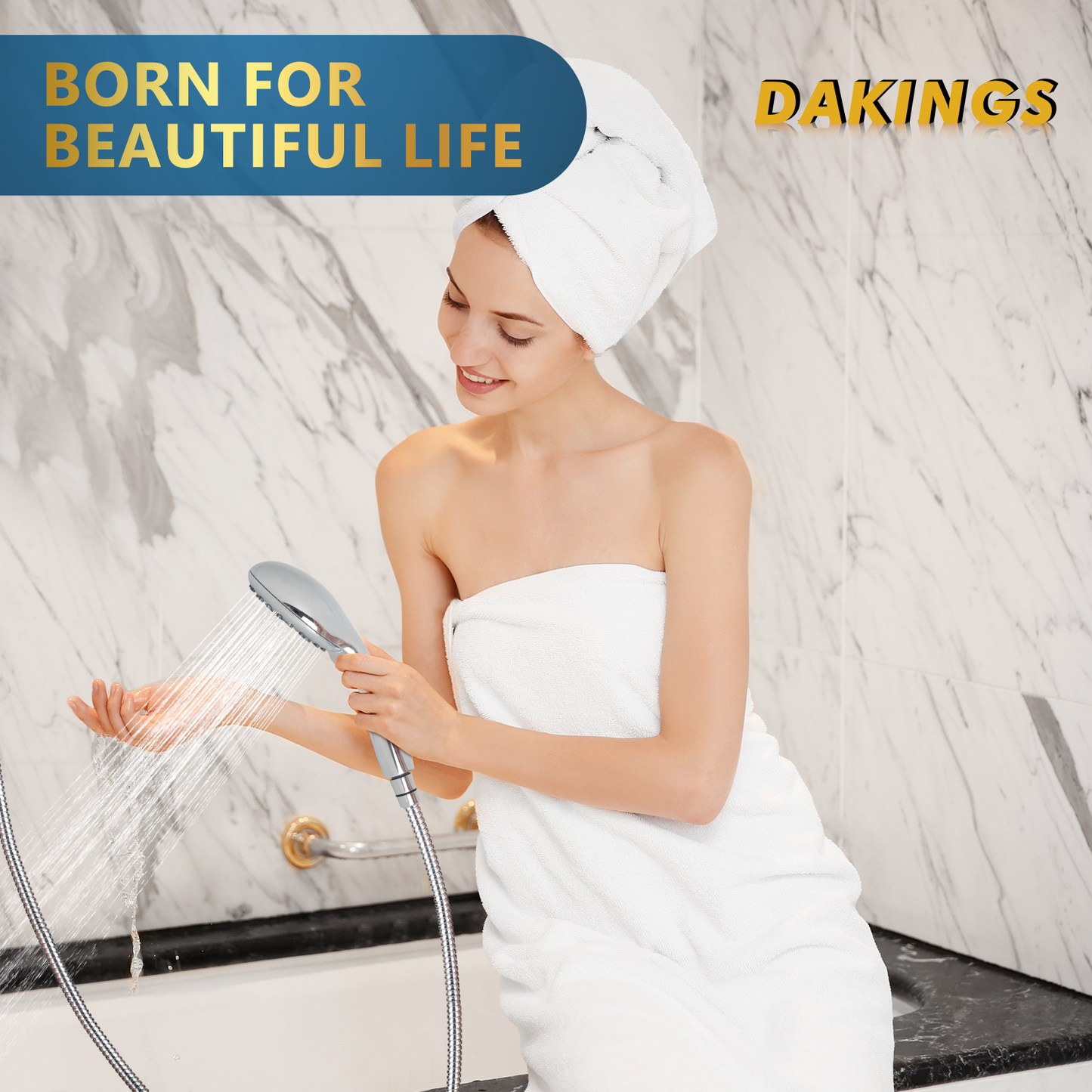 DAKINGS 6 Spray Modes High Pressure Handheld Showerhead Set Upgraded 5 Inches Showerheads with Handheld Spray Premium Chrome Handheld Showerhead 60 Inches Stainless Steel Hose For Low Water Pressure