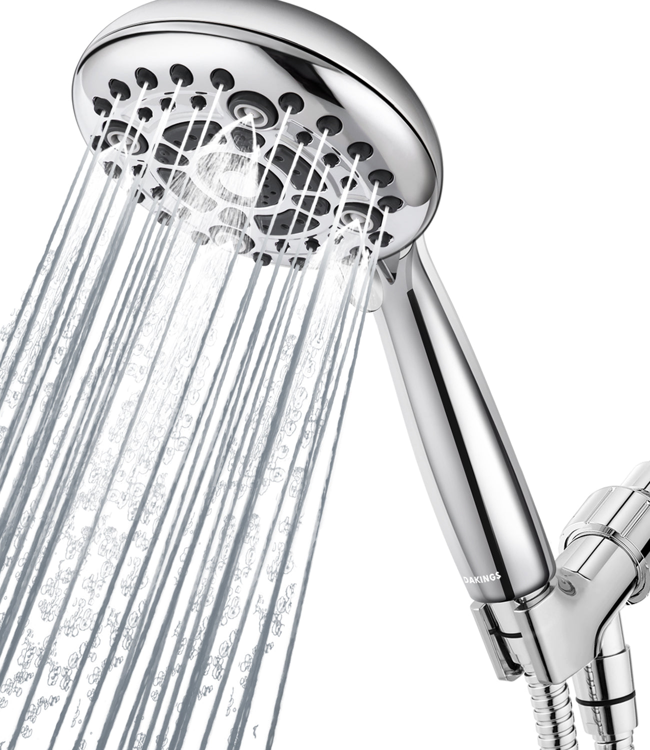DAKINGS 6 Spray Modes High Pressure Handheld Showerhead Set Upgraded 5 Inches Showerheads with Handheld Spray Premium Chrome Handheld Showerhead 60 Inches Stainless Steel Hose For Low Water Pressure